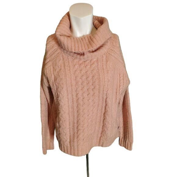 Carve Designs Chunky Cable Knit Sweater Oversized Wool Turtleneck Pink Sz XS-M - Picture 1 of 7